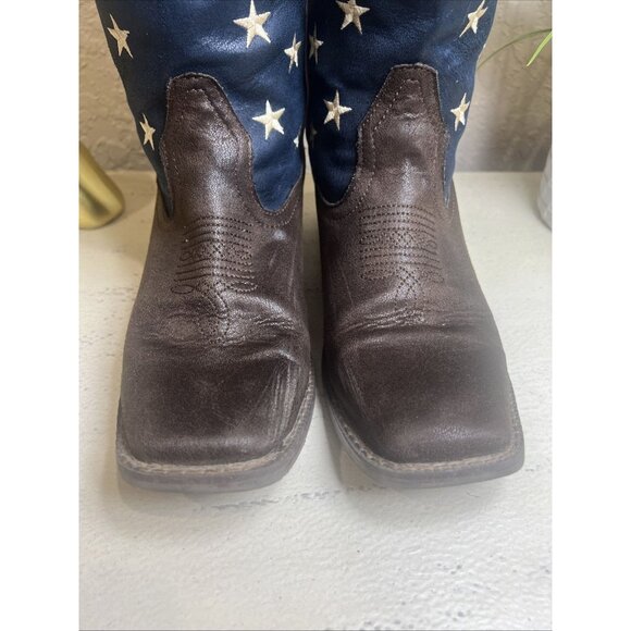 ROPER COWBOY BOOT BROWN FAUX LEATHER WITH AMERICAN FLAG UPPER Size 8 - Picture 14 of 14
